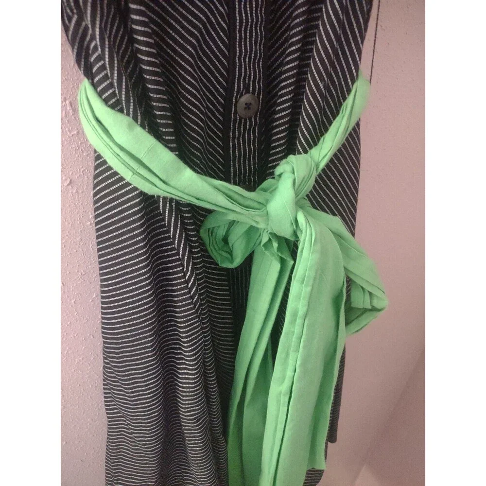 Anthropologie Maeve Black White Striped Button Tie Waist Midi Size 8 - Picture 4 of 13
